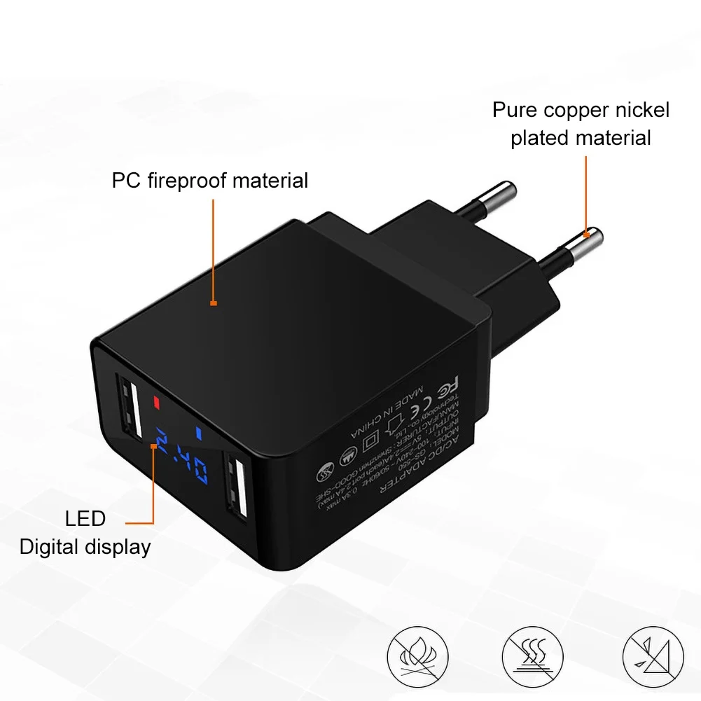 Универсальное зарядное устройство USB зарядка светодиодный цифровой дисплей двойной USB быстрое зарядное устройство для мобильного телефона зарядное устройство адаптер питания зарядное устройство