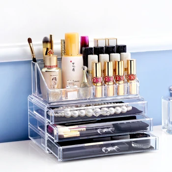 

Transparent Acrylic Jewelry Storage Box Makeup Organizer Case With Drawer Makeup Tools Lipstick Sundries Holder Display Stand