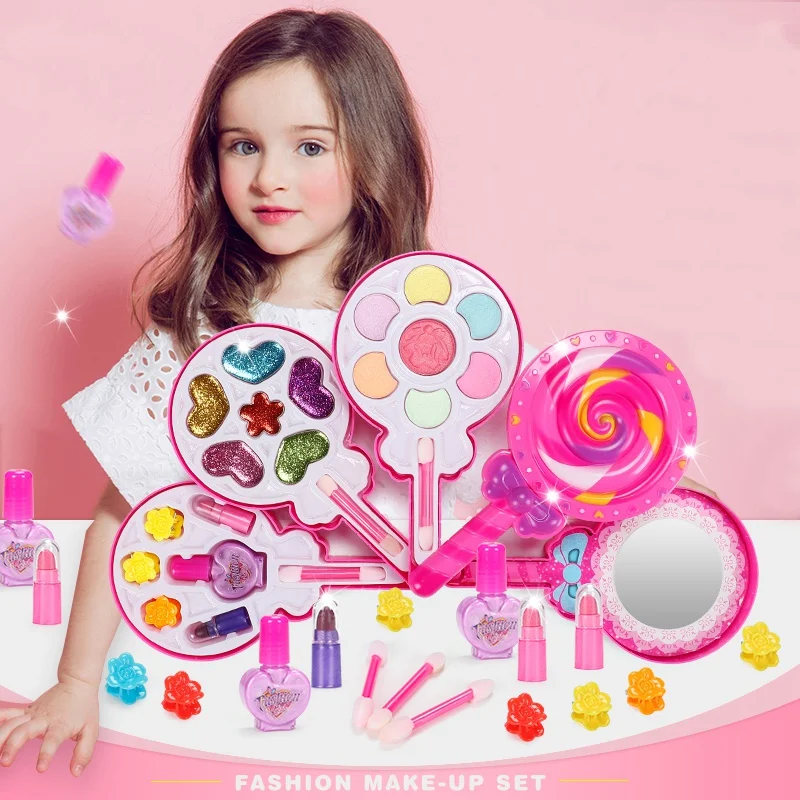 Девушки макияж коробка наборы дети нетоксичный леденец Косметика Красота игрушки ролевые игры принцесса дети