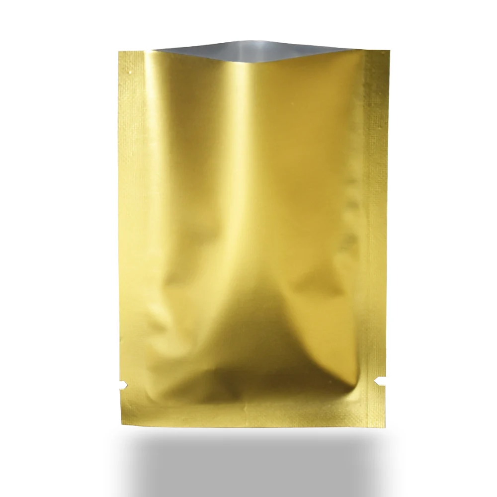 

Flat Open Top Matte Gold Aluminum Foil Packing Bags Heat Sealable Mylar Open Top Package Pouch Food Vacuum Storage Bags