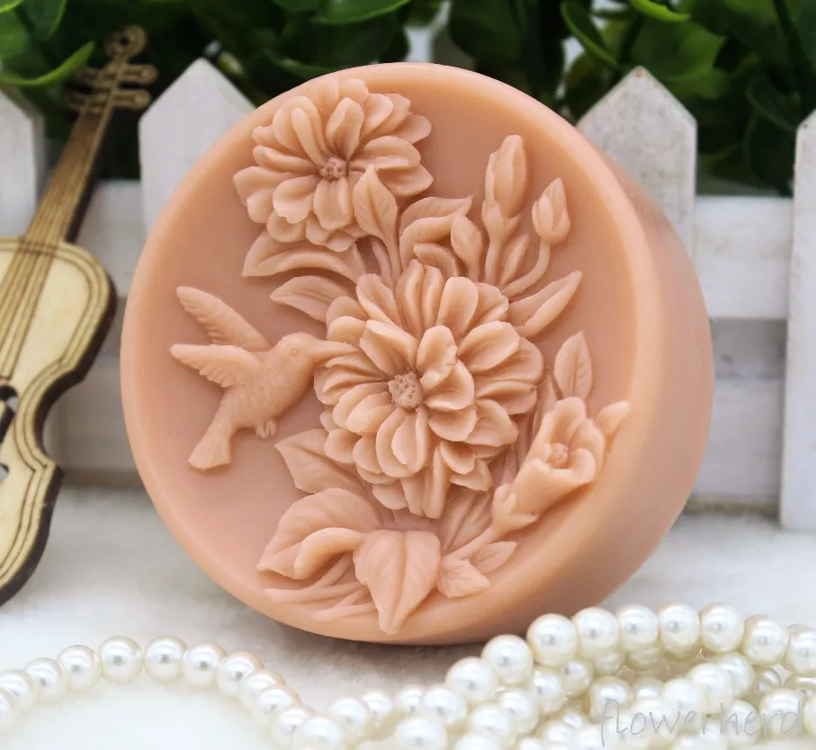 

Cake Fondant Decoration 3D Hummingbird Flower Shape Silicone Soap Mold Form Candle Mould Handmade Soap Making DIY Ice Engraving