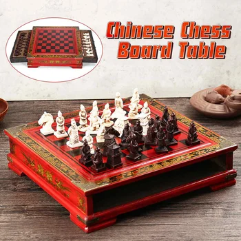 

32Pcs/Set Resin Chinese Chess With Coffee Wooden Table Vintage Collectibles Gift Entertainment Board Game