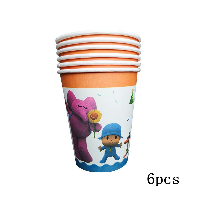 POCOYO детей с днем рождения поставки мультфильм собака слон малыш душ Мальчики украшения шар посуда чашка тарелка - Цвет: cup 6pcs