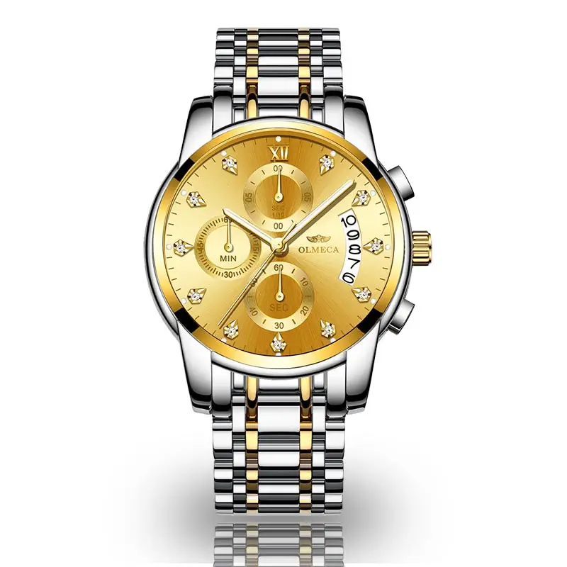 mix gold Reloj Hombre мужские часы OLMECA модные деловые мужские часы брендовые Роскошные наручные часы с ремешком из нержавеющей стали Кварцевые часы 0827 - Цвет: mix gold