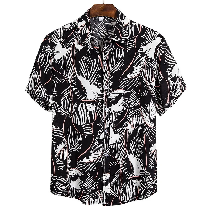 Качественная пляжная рубашка в стиле Харадзюку, Мужская гавайская рубашка с коротким рукавом, повседневная Летняя мужская блузка с цветочным принтом, свободная рубашка для серфинга, Homme - Цвет: Cs144