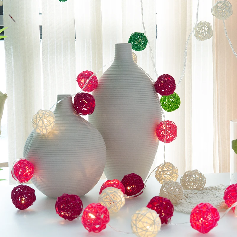 Светодиодная гирлянда из ротанга с шариками садовая занавеска светильник на