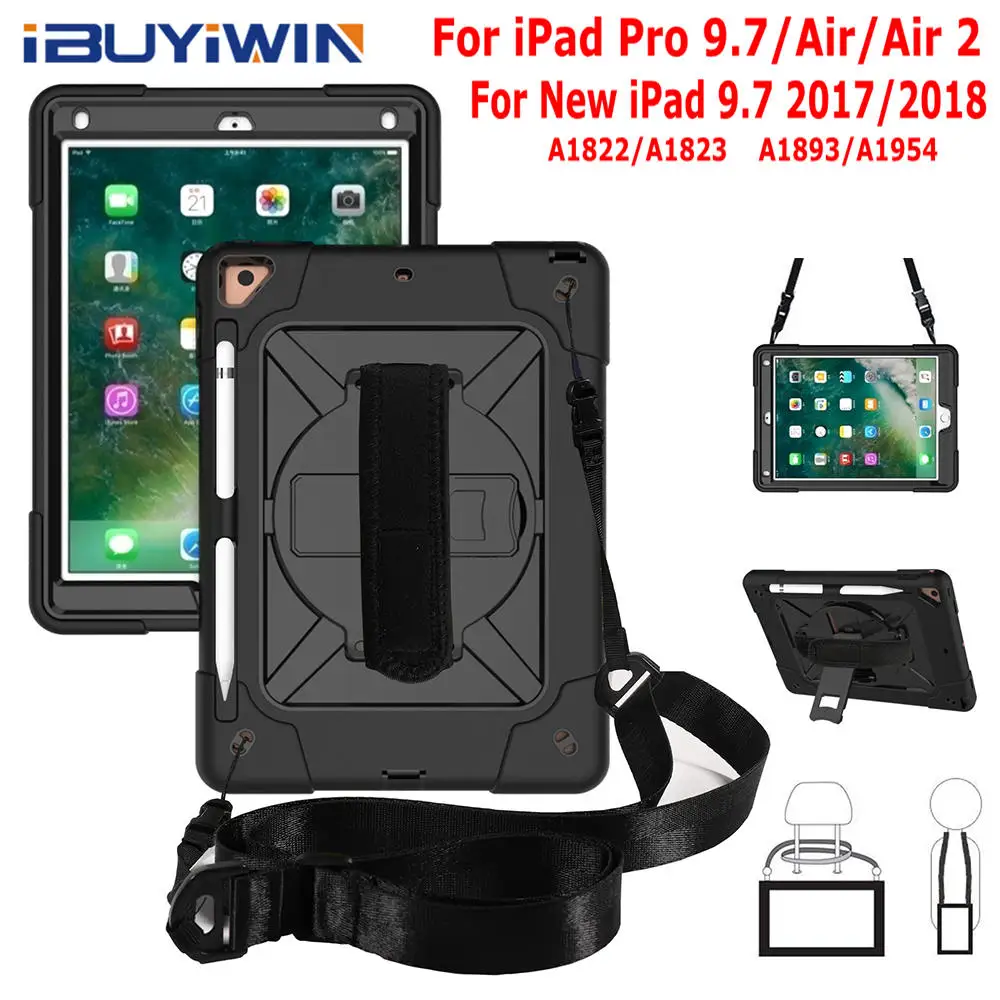IBuyiWin тяжелое вращающееся покрытие силиконовым ПК для iPad 5 6/Pro 9,7/Air 2 9," чехол для планшета для нового iPad 9,7 / с ремешком