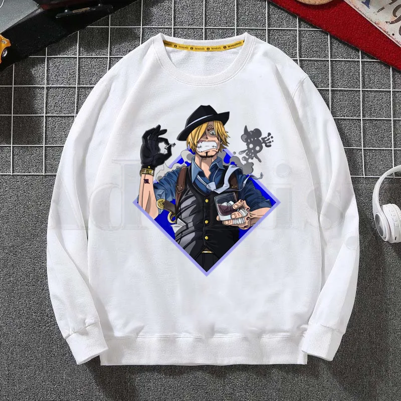 

Roronoa Zoro Luffy Sanji One Piece 90s Anime Mens Hoodies Sweatshirt Print Clothes Hip-Hop Male Crewneck Hoodies Men