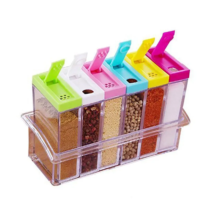 Transparent suit seasoning box container cruet fennel powder box six-piece kitchen spice rack