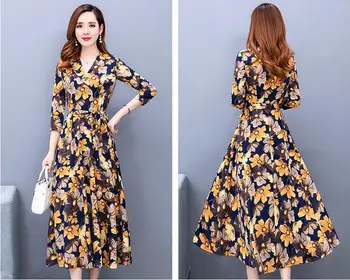 

Autumn Blazer Dress Floral Print Swing Midi Dress Women Slim Waist Party Ladies Dress Vestidos Plus Size
