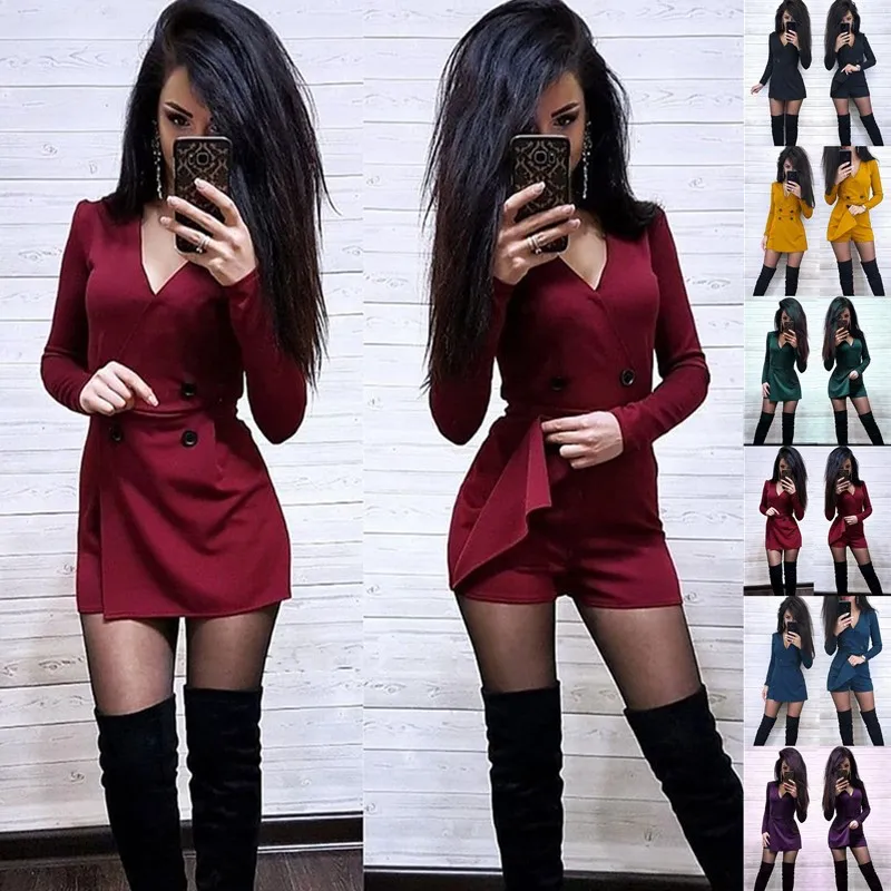 Женский комбинезон с V образным вырезом и длинным рукавом| |