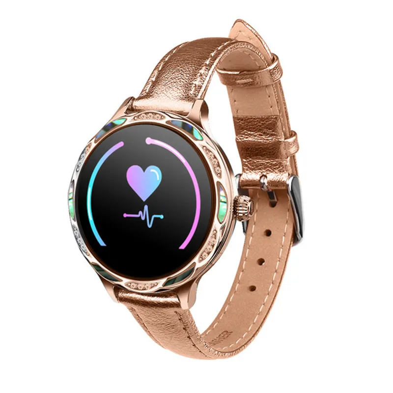Модные женские Смарт-часы M9 монитор сердечного ритма и артериального давления IP68 Водонепроницаемые спортивные Смарт-часы для Apple IOS Android - Цвет: Gold Leather