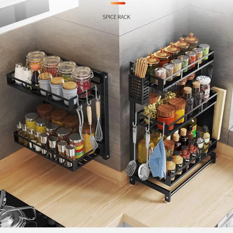 Stainless steel perforated kitchen condiment rack wall mounted