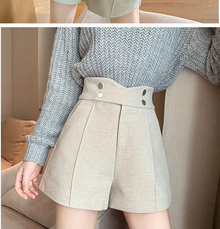 Calções de lã Grossa Feminina Calças Soltas Monocromático Império Todo o Jogo Chique Formal Suave Estudantes Moda Feminina Novo Outono Inverno 15 Home e Garden