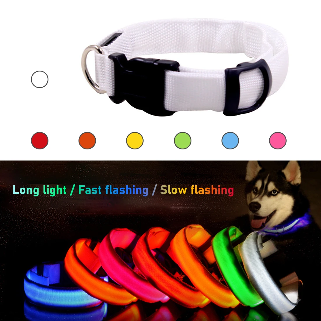 Collar de luz led para perros antipérdida, iluminación nocturna de seguridad recargable por USB, brillante, 3 modos