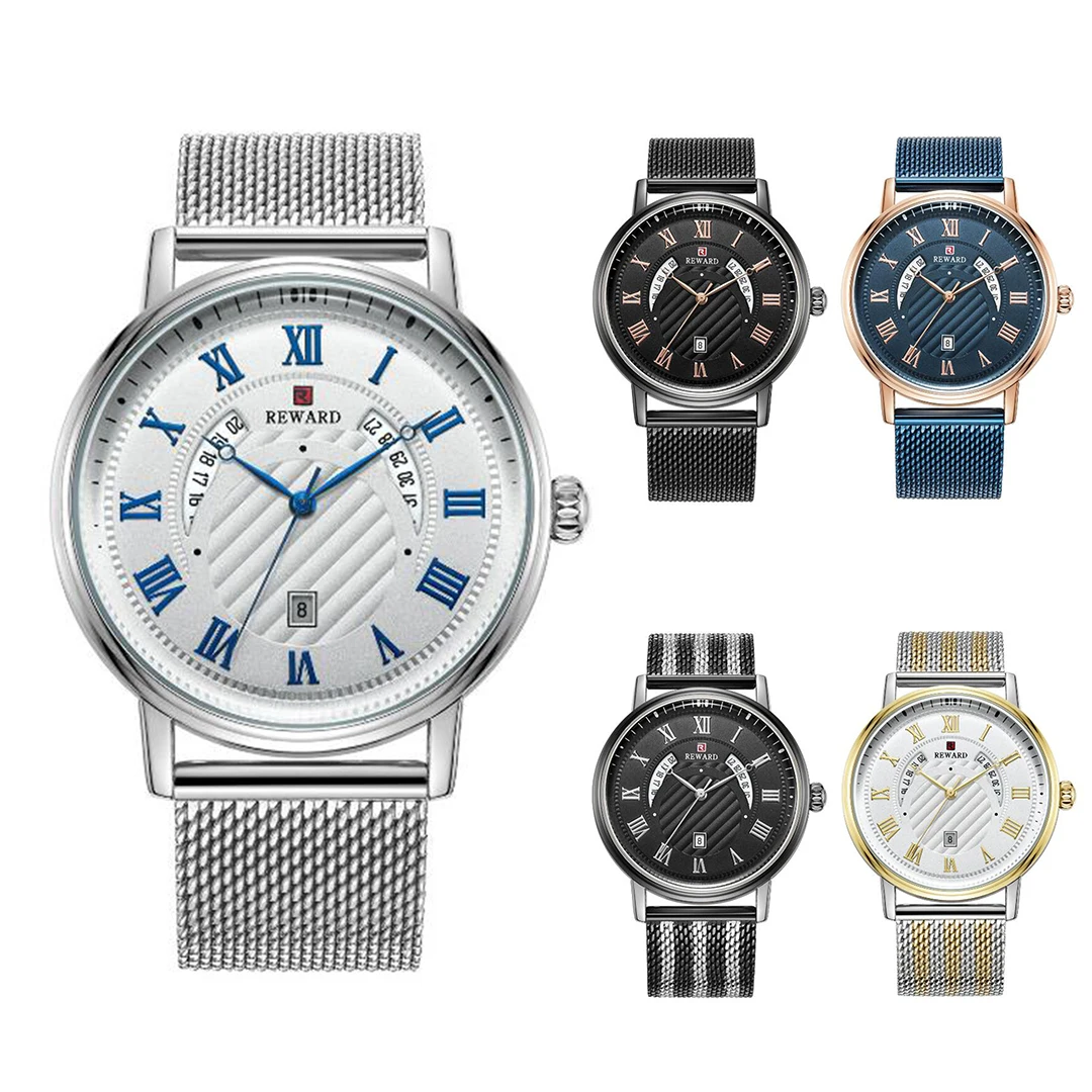 

Calendar Waterproof Ultra Thin Watches For Men Luxury Men Stainless Steel Strap 22mm Quartz Watches Sport Wristband Reloj Hombre