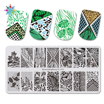 

BEAUTYBIGBANG Rectangle Leaf Theme Leopard print Stamping Template Nail Art Stamp Image Plates XL-051 TLS Tls