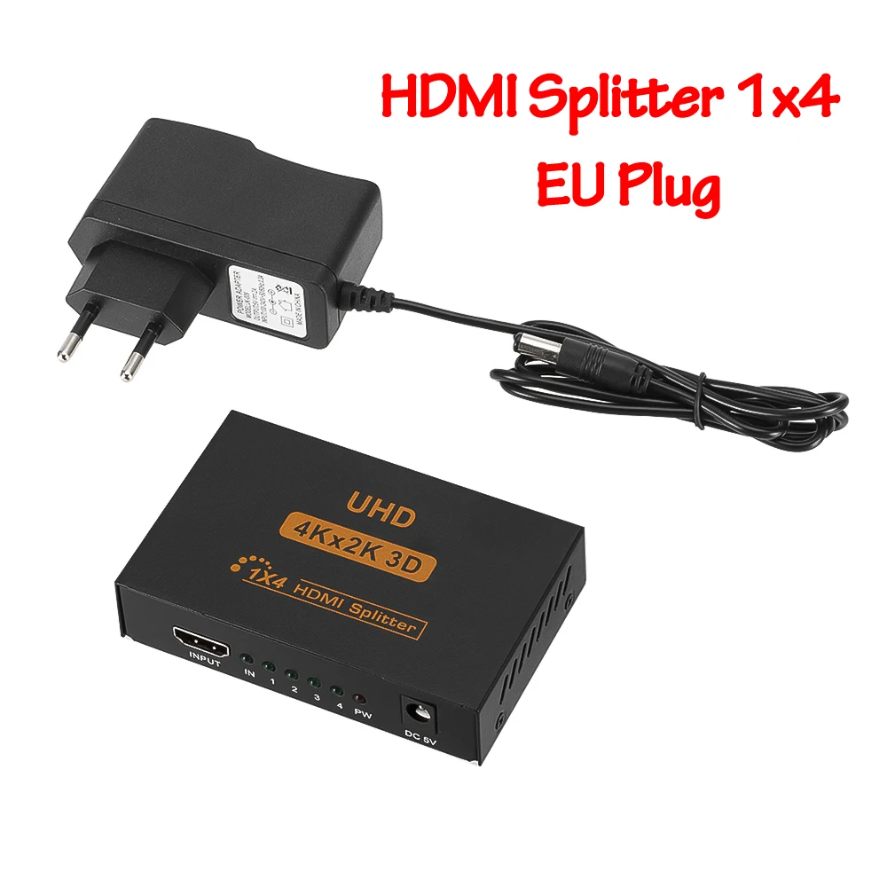 4K* 2K HDMI сплиттер 1X2/1X4 Full HD 1080P видео HDMI переключатель 1X2 двойной дисплей для HDTV DVD PS3 Xbox - Цвет: 1x4 and EU