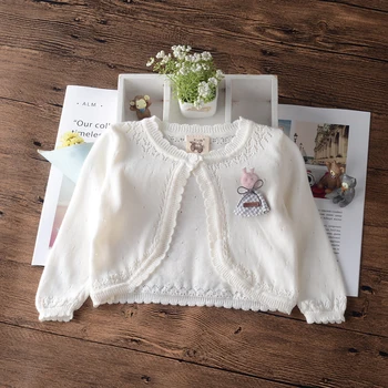 

Children Cardigan Sweater Jacket Doll 100 Cotton Summer Girls Jacket Kid for 1 2 4 6 8 Years Old Kid Clothes OKC205022