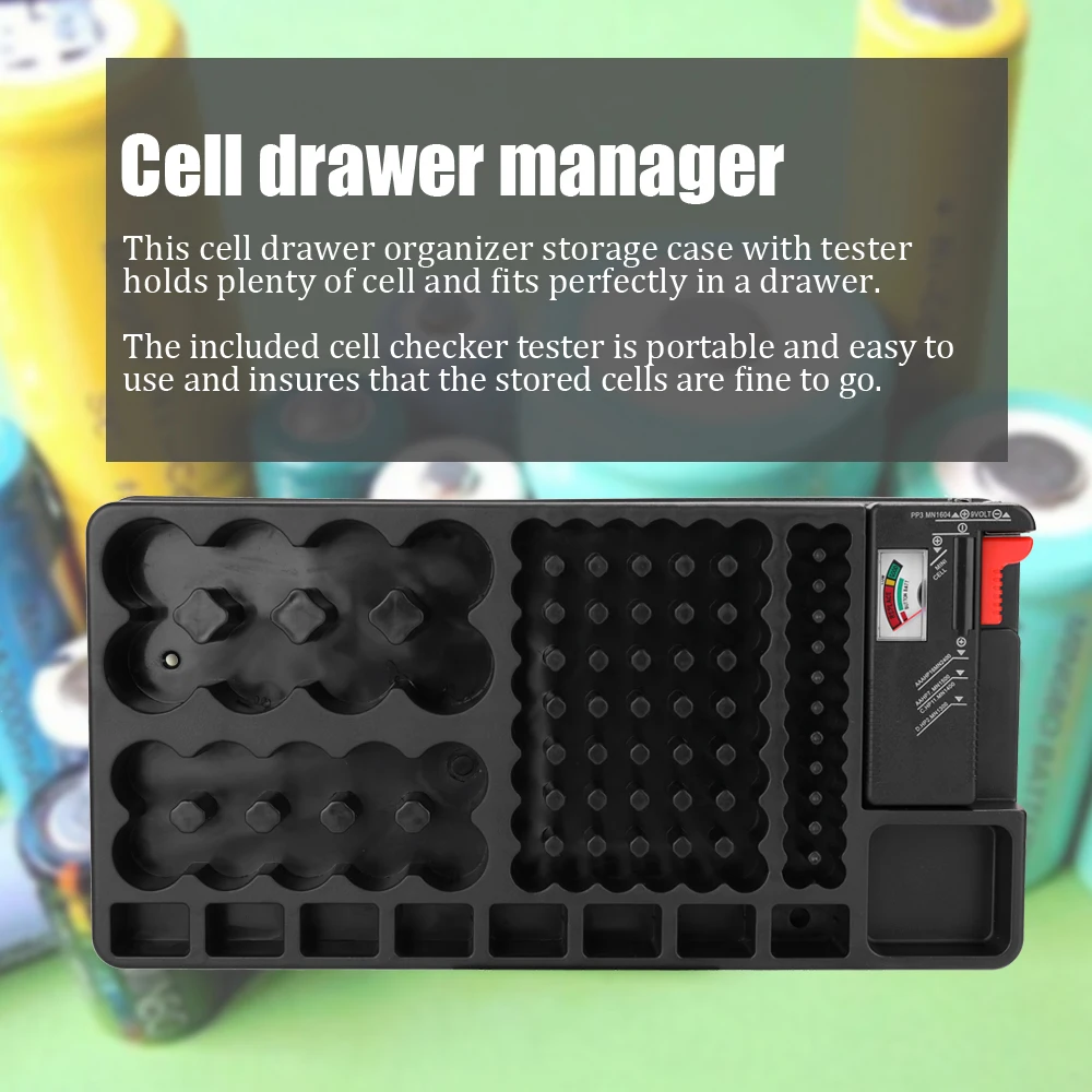 

Portable Convenient Storage Cell Organizer With Tester Portable Holder Box Checker DIY Kit