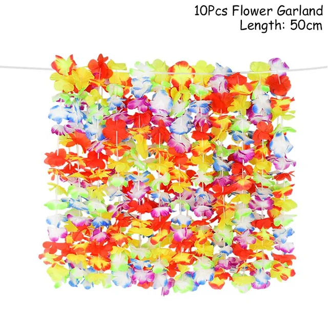 Hawaiian Party Decorations Palm Leaves Bunting Banner Luau Flamingo Summer Tropical Party Decoration Jungle Safari Party Ballons 10pcs flower garland
