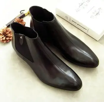 

new Autumn Chelsea winter boots slip-on pointed toe Martin boots Genuine leather Men's business high-top shoes