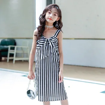 

2020 Summer Girls Dress Sling Bow Striped Cotton Kids Dresses For Girl Baby Princess Dress Children Costume Mother Daughter 4-16