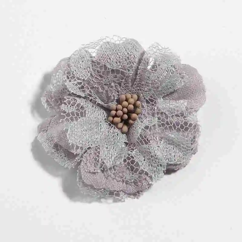 Gray 10 шт. 5,5 см 2," высокое качество ткань искусственный кружевной цветок для волос аксессуары шифоновые цветы букет для зажимов повязка на голову - Цвет: Gray
