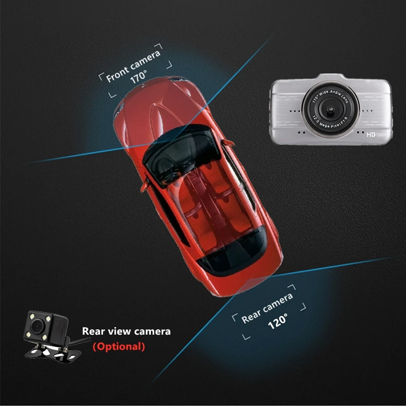 Odare 3 дюйма Full HD 1080P Автомобильный видеорегистратор Камера с двойным объективом Dash Cam ips экран вождения видеокамера авторегистратор Авто регистратор g-сенсор