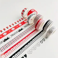 Bande adhésive Washi à grille, 5m, dessin animé, chien, tulipe, rouge, noir, scène de bricolage, autocollant de scellage Kawaii, Kpop, papeterie de masquage, rubans décoratifs 