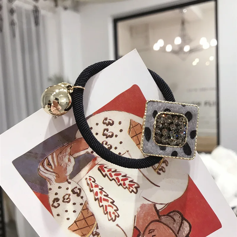Корейская мода, женское эластичное кольцо для волос, леопардовая веревка для волос, клевер, бриллиант, Круглый конский хвост, резинка, женские эластичные резинки для волос - Цвет: Серый