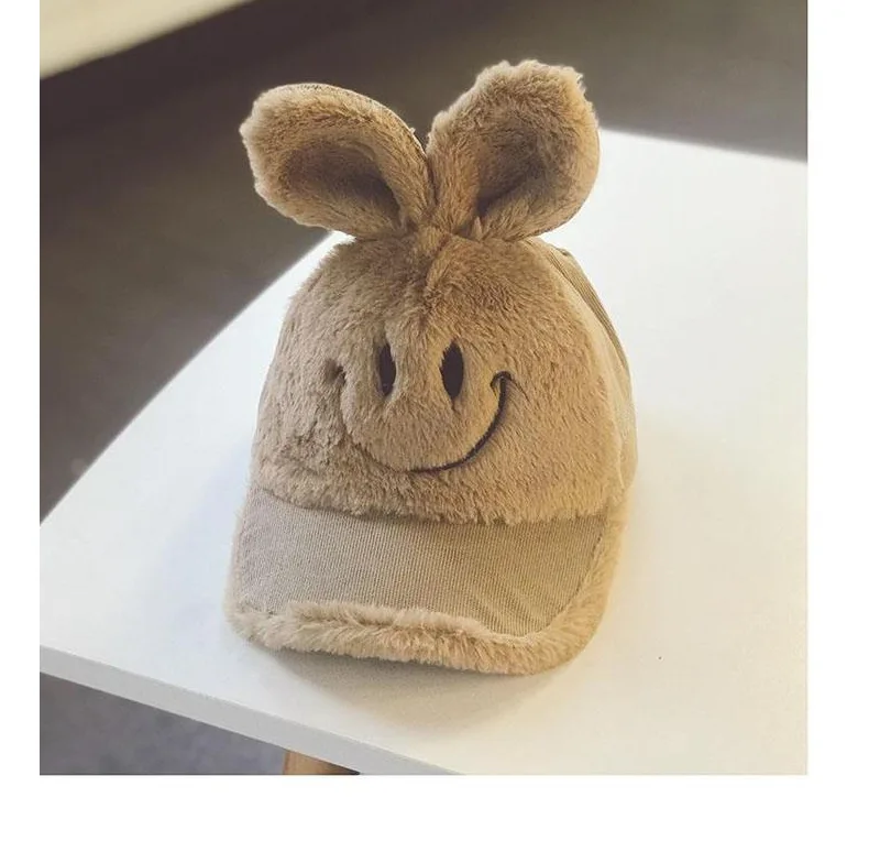 Baby baseball cap for boys and girls autumn and winter tide warm Korean version cute rabbit ears lamb down cap