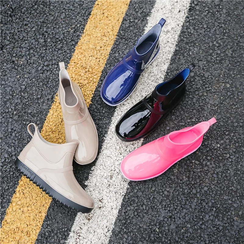 

Shunhang Short plus Velvet Rain Shoes Women's Low Top Anti-slip Vehicle Cleaning Shoes Waterproof Chef Shoes Fashion Solid Color