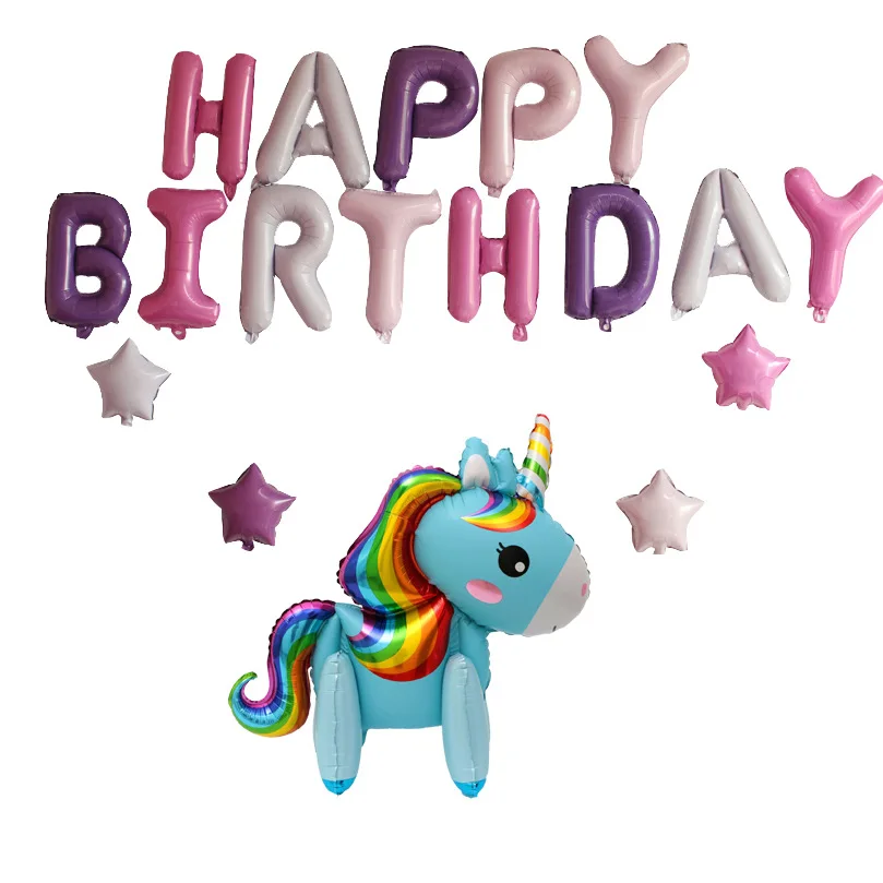 Cross Border Hot Sales Unicorn Horse Balloon Set American Style Birthday Lettered Hanging Assembly Unicorn Decorative Combo