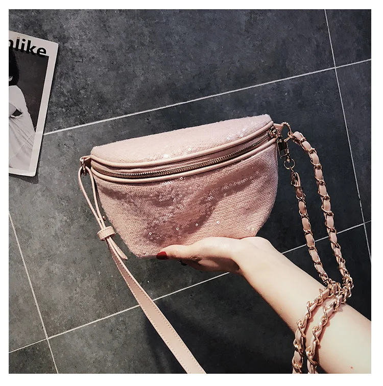 Women Travel Pouch Fashion Sequin Sling Waist Bag