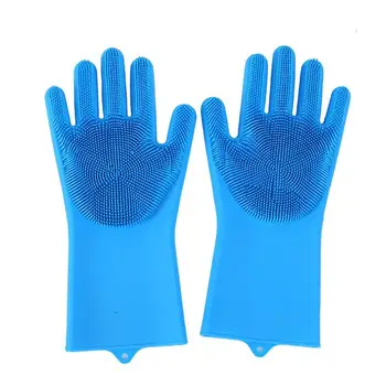 

1 Pair Gloves Silicone Dishwashing Gloves Washing Sponge Scrub Rubber Gloves for Kitchen Garden Cleaning Tools