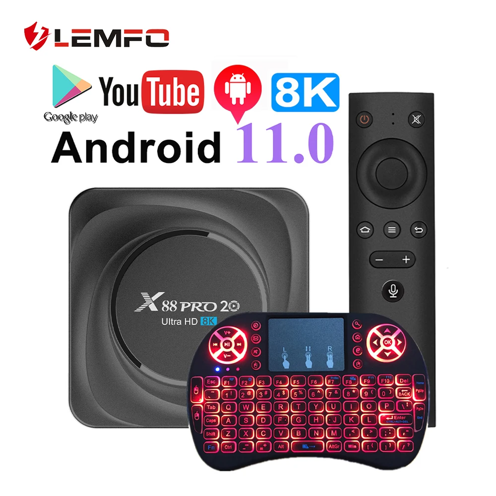 LEMFO X88 PRO 20 TV Box Android 11 Wifi RK3566 Quad Core HD 4K Bluetooth Поддержка Мультимедийный проигрыватель