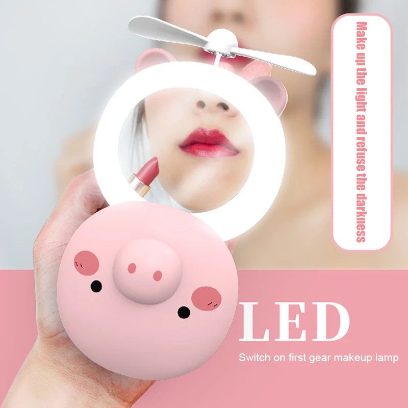 

High Quality Mini Portable Fan with LED Fill Light Makeup Mirror USB Charging Handheld Fan Beauty Tools ---MS