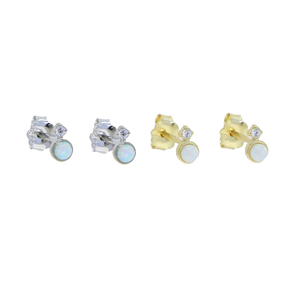 100% 925 Sterling Silver Tiny Minimal Deliccate Cute Women Jewelry Clear Cz Opal Stone Second Studs 925 Silver Stud Earring