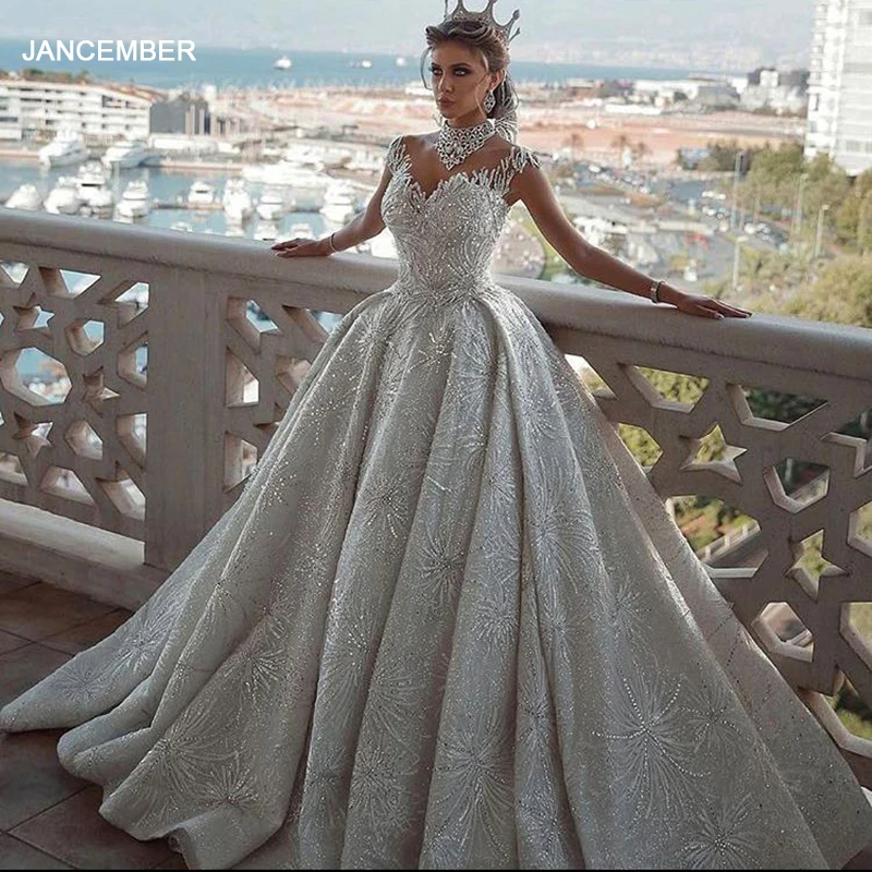 

J67118 JANCEMBER Luxury Celebrity Dresses 2020 Sequined High Neck Ball Gown Tank With Sleeveless Appliques