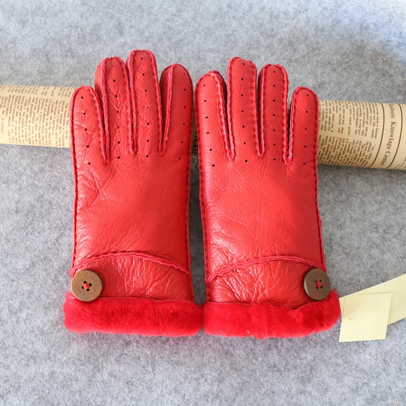 Зимние перчатки на запястье для женщин из овчины с сенсорным экраном, водонепроницаемые перчатки и варежки, хлопковые толстые теплые варежки