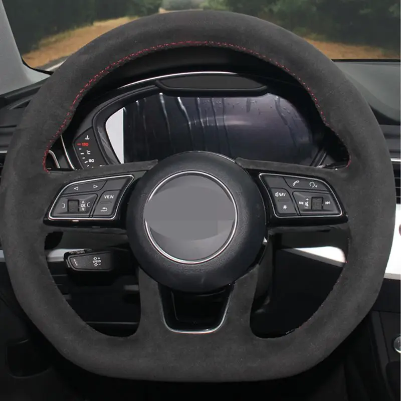 DIY синтетический черный мягкий замшевый чехол рулевого колеса автомобиля для Audi A4(B9) A3(8 V) Avant A1(8X) A5(F5) Sportback Q2