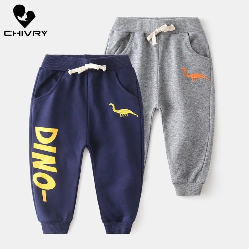 

New 2019 Autumn Children Harem Pants for Boy Dinosaur Embroidery Sports Trousers Kids Letter Long Pants Elastic Waist Sweatpants