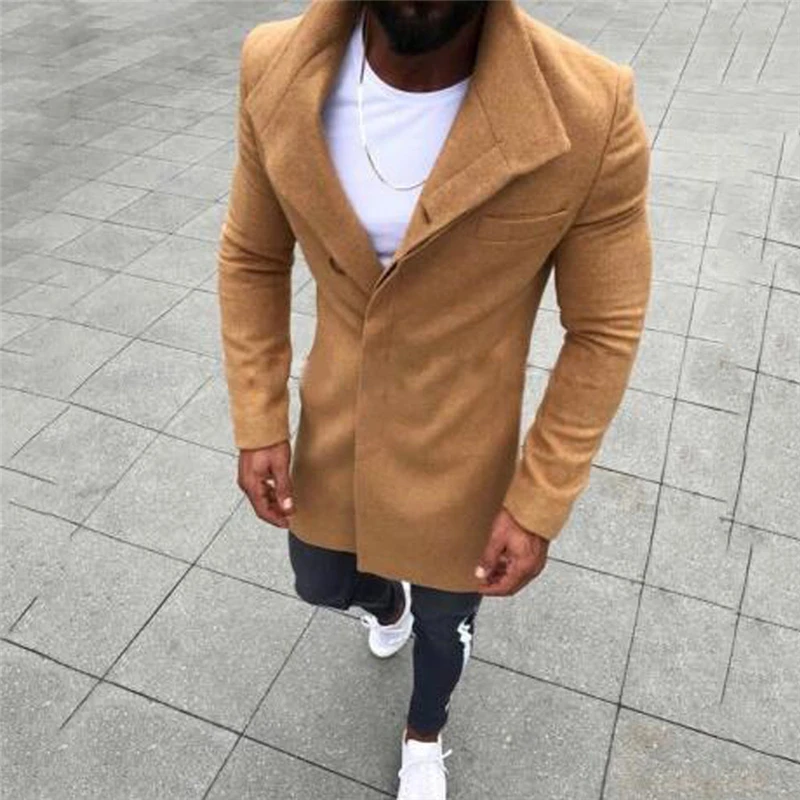 Модная мужская шерстяная куртка на пуговицах с длинными рукавами, ветровка, шерстяное пальто, осенне-зимнее пальто, мужское тонкое длинное пальто