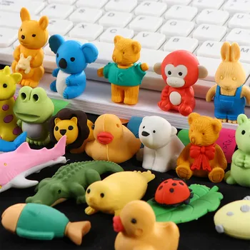 10PCS gomma a forma di animale carino disegno del fumetto gomma cancelleria collezione all'ingrosso matita animale gomme materiale scolastico