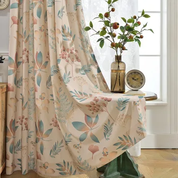 

Curtains for Living dining room bedroom Fabric Modern Minimalist Garden Fresh Cotton Printing Screens Curtain Fabric