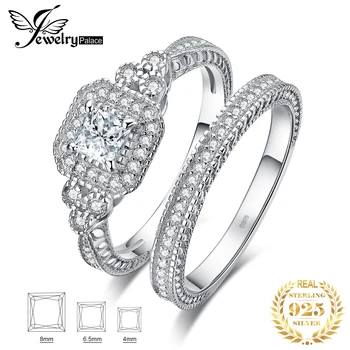 

JPalace Princess Vintage Engagement Ring Set 925 Sterling Silver Rings for Women Wedding Rings Bridal Sets Silver 925 Jewelry