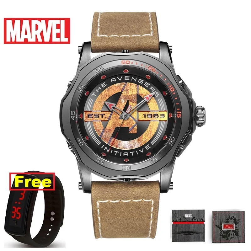 Disney Marvel официальный Мстители Мужские кварцевые часы светящиеся 50 м водонепроницаемые из нержавеющей стали роскошные часы m9104 - Цвет: GNQ-BOX PLUS GIFT