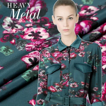 

Custom qian hong wan zi-Digital Printing Heavy Elastic zhong zhou Fabric 32's Heavy Crepe De Chine Silk Dress Fabric