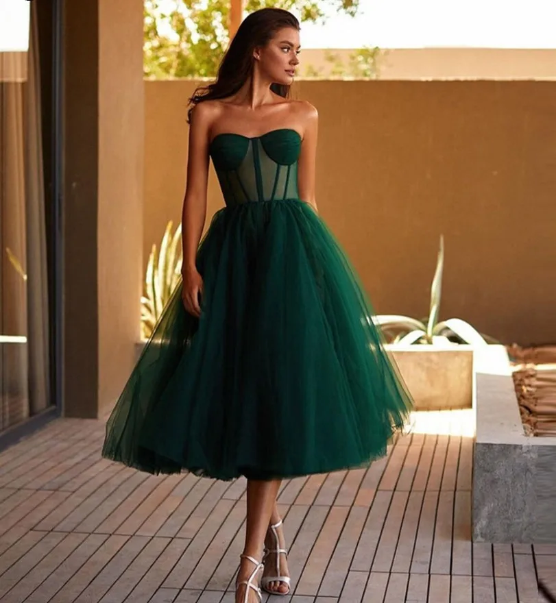 Dark Green Prom Dresses Short | Prom Dress Short Corset Gowns - 2023 Green  Tulle - Aliexpress